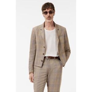 JOHN VARVATOS Torino Jacket Dark Tan Plaid Button Down Jacket Men's Size 52 US L